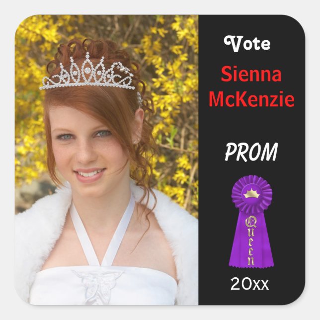 Abstimmung für Prom Queen (Lila) Quadratischer Aufkleber (Vorderseite)