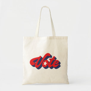 Abstimmung in blau rot kühne Buchstaben zu Tasche