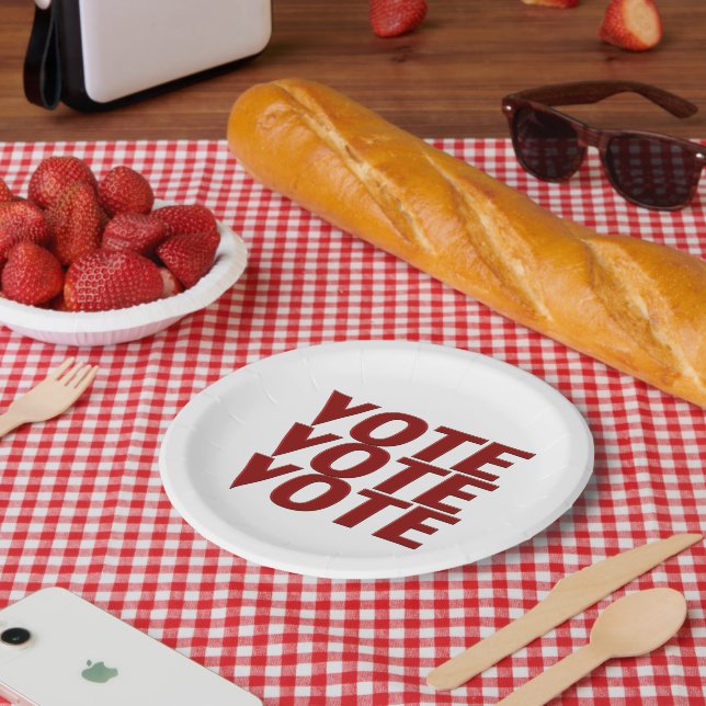 Abstimmung: Moderne Typografie rot-weiß Pappteller (Picknick)