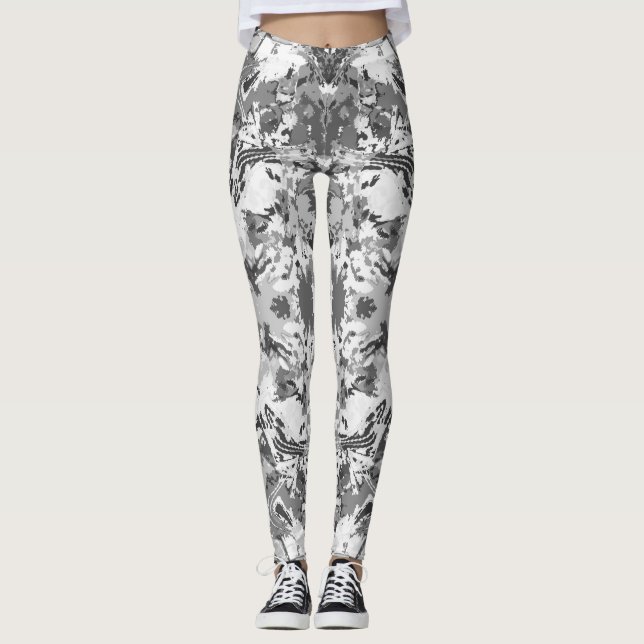Abstrack Schwarz-Weiß exklusives Modedesign Leggings (Vorderseite)