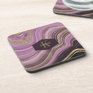 Abstract Agate Monogram Mauve ID827 Getränkeuntersetzer