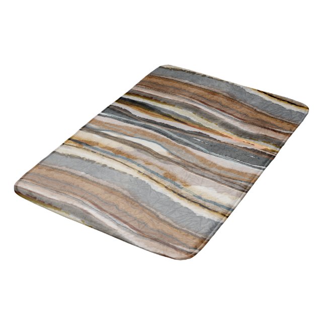 Abstract Agate Stripes Neutral Earth Tones Badematte (Schrägansicht)