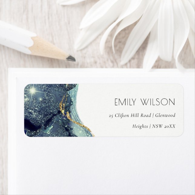 Abstract Alcohol Ink Silver Navy  Glitter Address (Insitu)