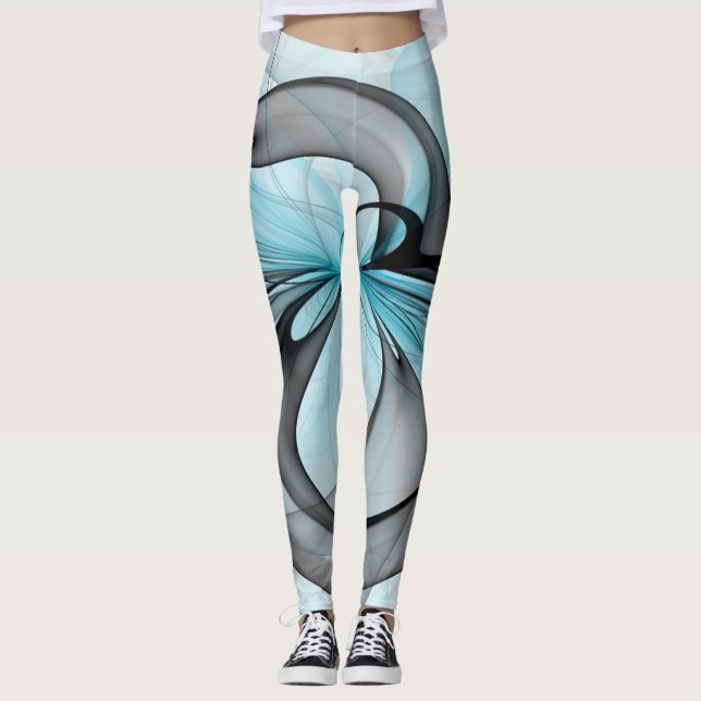 Abstract Anthracite Gray Blue Modern Fractal Art Leggings (Vorderseite)