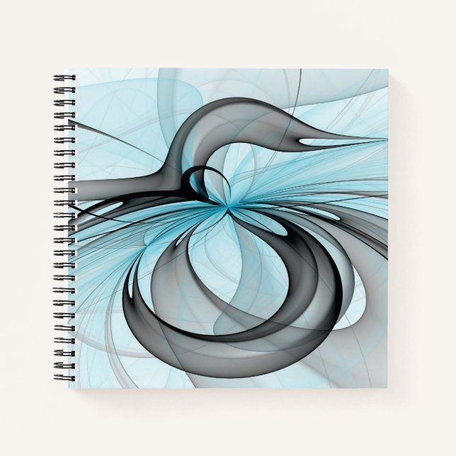 Abstract Anthracite Gray Blue Modern Fractal Art Notizbuch (Vorderseite)