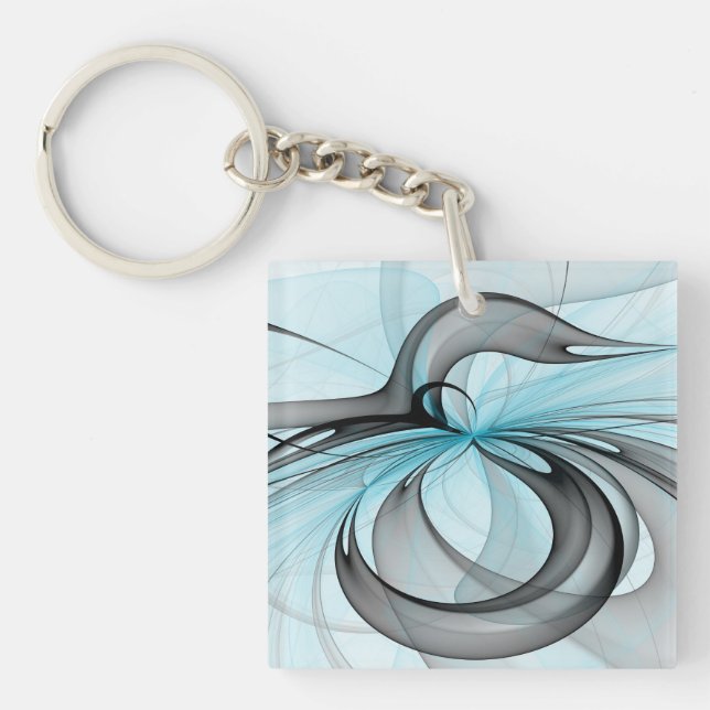 Abstract Anthracite Gray Blue Modern Fractal Art Schlüsselanhänger (Vorderseite)