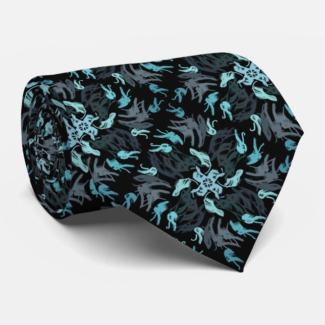 Abstract Aquatic Shaded Repeat Pattern On Black Krawatte (Gerollt)