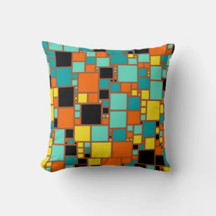 Abstract Art Black Yellow Orange Blue Squares Kissen
