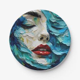 Abstract art painting female face ocean waves pappteller