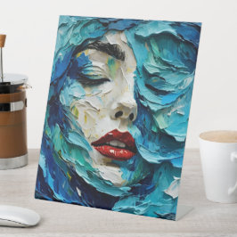 Abstract art painting female face ocean waves sockelschild