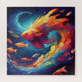 Abstract art with fish in space