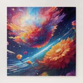 Abstract art with flowers in space