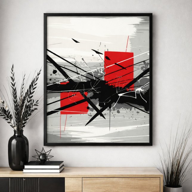 Abstract Art with Red Blocks & Black Strokes Poster (Von Creator hochgeladen)