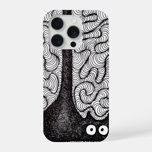 Abstract Black and White Doodle Art iPhone 15 Pro Hülle (Rückseite)
