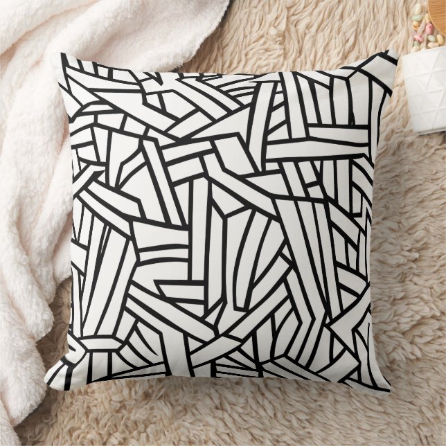 Abstract Black and White Geometric Line Pattern Kissen (Decke)