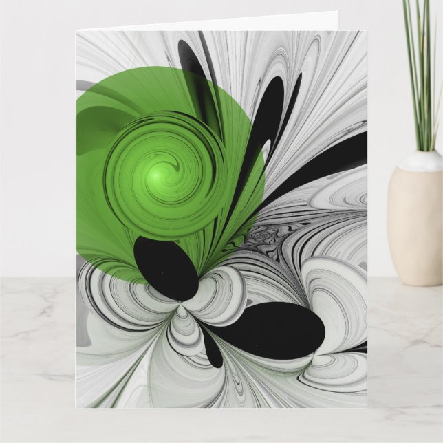 Abstract Black and White with Green Fractal Art Dankeskarte (Vorderseite)