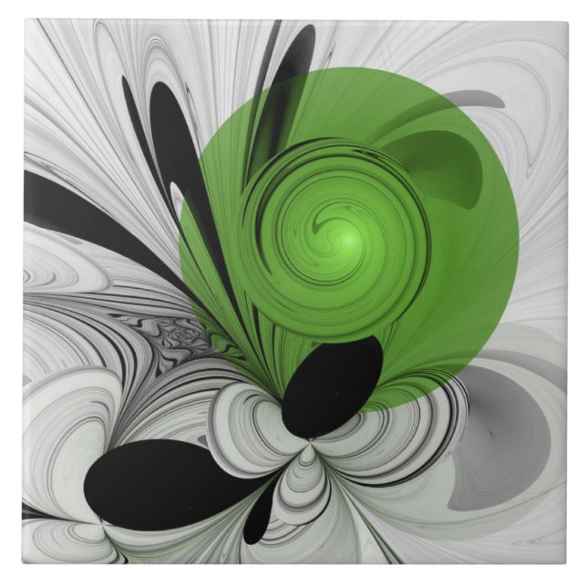 Abstract Black and White with Green Fractal Art Fliese (Vorderseite)
