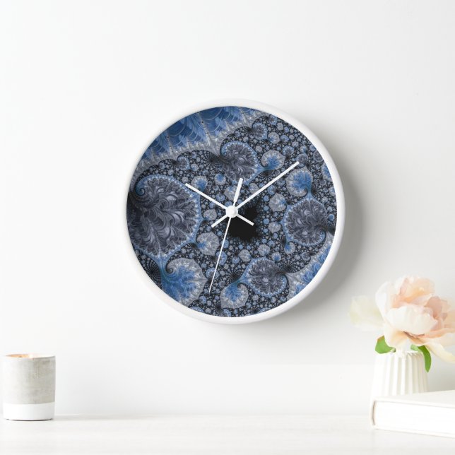 Abstract Black Blue Fractal Uhr (Zuhause)