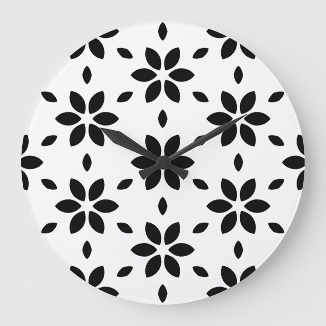 Abstract Black Flower Petals on White Background Große Wanduhr (Vorderseite)