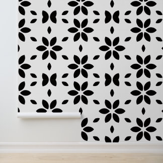Abstract Black Flower Petals on White Background Tapete