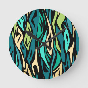 Abstract black turquoise runde wanduhr