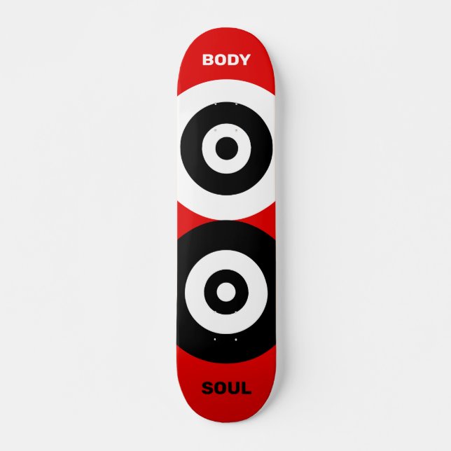 Abstract black & white circles on red skateboard (Vorne)