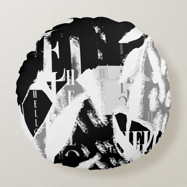 Abstract Black White Gray Rundes Kissen (Vorderseite)