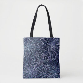 Abstract Blue and White Coastal Floral Tasche