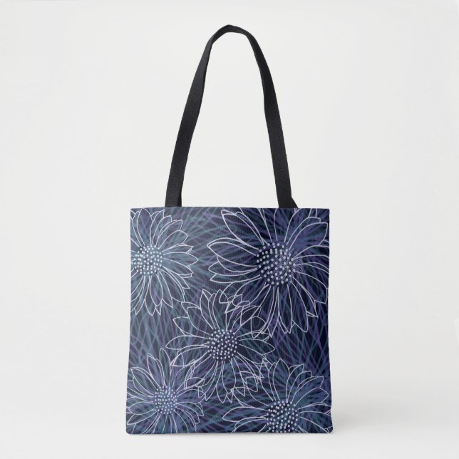 Abstract Blue and White Coastal Floral  Tasche (Vorderseite)