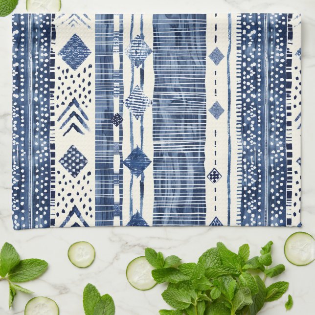 Abstract Blue And White Pattern Geschirrtuch (Gefaltet)
