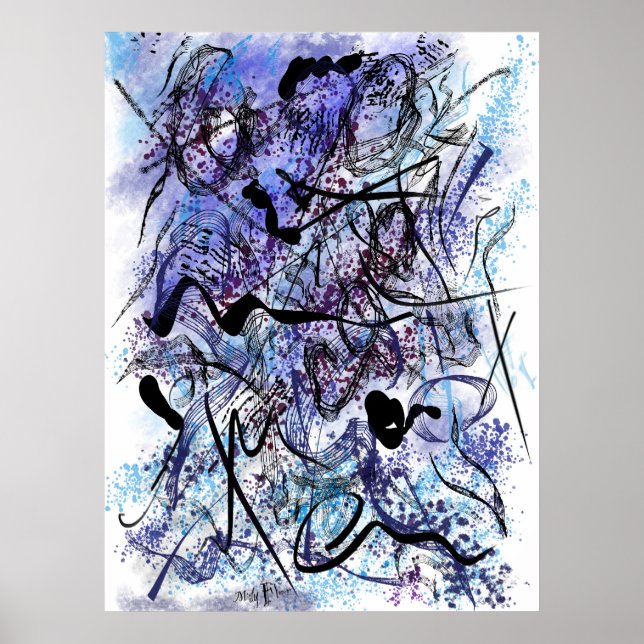 Abstract Blue Black Brushstrokes Splashes Wall Art Poster (Vorne)