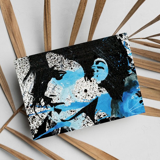 Abstract  Blue Black White Girl Watercolor Art Postkarte (Abstract Blue Black White Girl Watercolor Art)