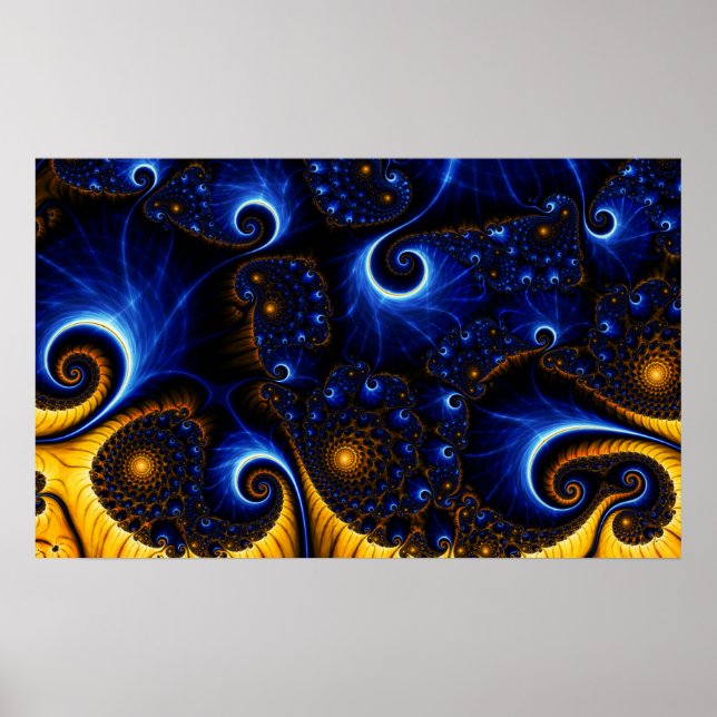 Abstract Blue Fractal Sky Poster (Vorne)