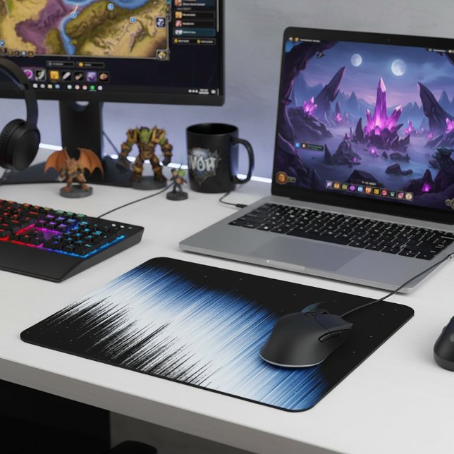 Abstract Blue Glitch Art Crescent Moon Night Sky Mousepad (Abstract Blue Glitch Art Crescent Moon Night Sky Mouse Pad
)