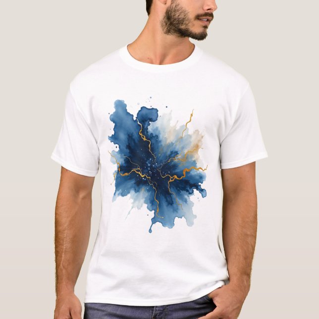 Abstract Blue Gold Ink Splash T-Shirt (Vorderseite)