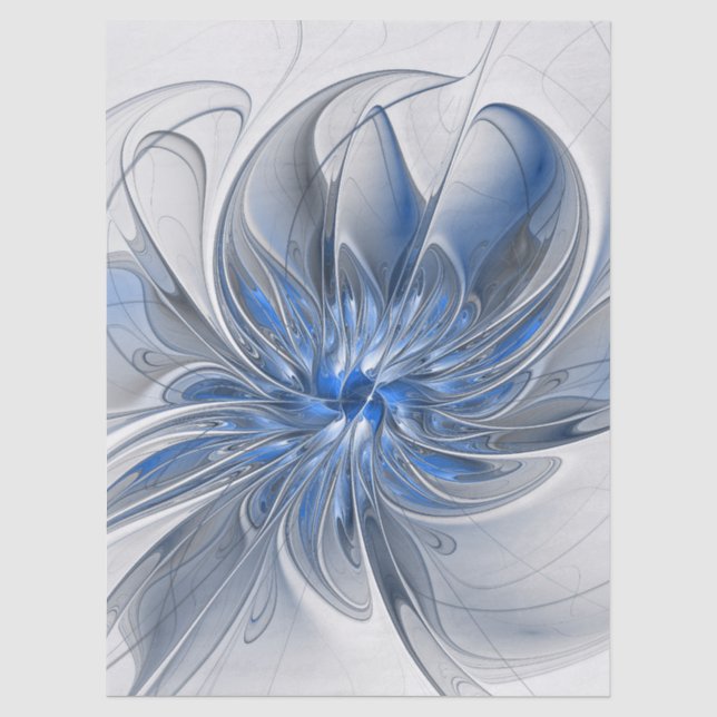 Abstract Blue Gray Watercolor Fractal Art Flower Seidenpapier (Vorderseite)
