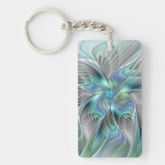 Abstract Blue Green Butterfly Fantasy Fractal Art Schlüsselanhänger (Vorderseite)