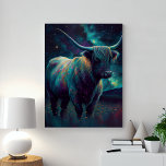 Abstract Blue Highland Cow In A Pasture At Night  Leinwanddruck<br><div class="desc">Abstract Blue Highland Cow In A Pasture At Night Colorful Canvas Print. Beautiful modern cow in a rural pasture at night surrounded by stars.</div>