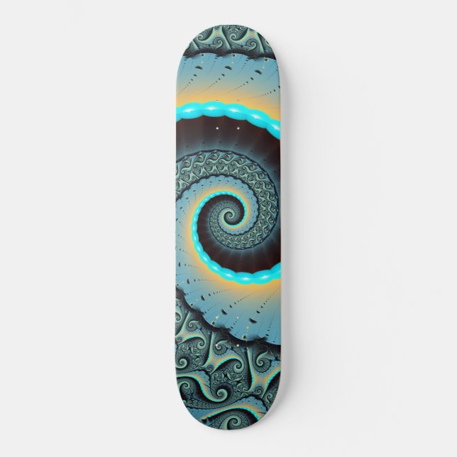 Abstract Blue Turquoise Orange Fractal Art Skateboard (Vorderseite)
