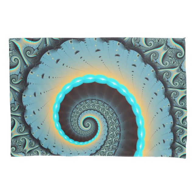 Abstract Blue Turquoise Orange Fractal Art Spiral Kissenbezug (Vorderseite)