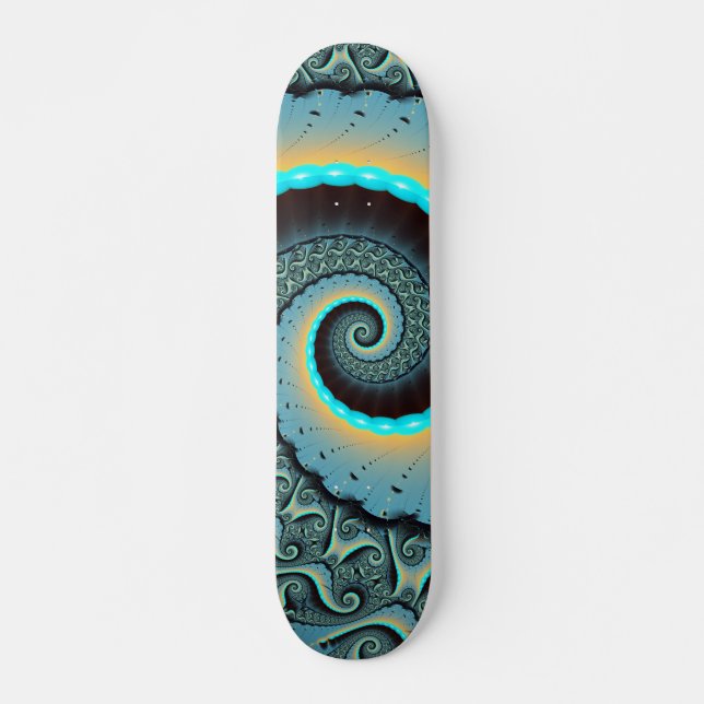Abstract Blue Turquoise Orange Fractal Art Spiral Skateboard (Vorne)