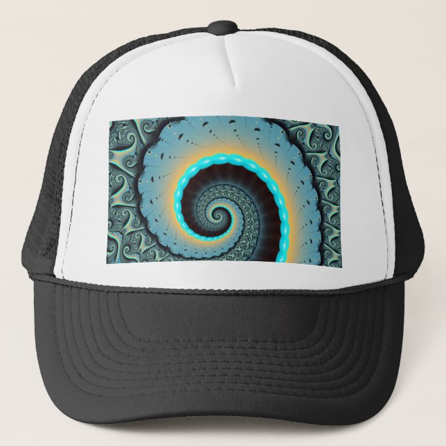 Abstract Blue Turquoise Orange Fractal Art Spiral Truckerkappe (Vorderseite)