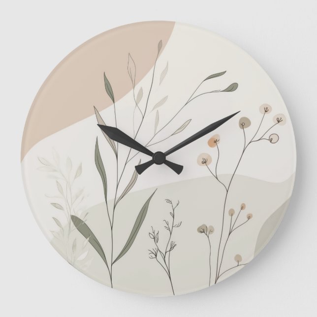 Abstract Botanical Clock – Minimal Wildflower N Große Wanduhr (Vorderseite)