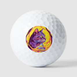 Abstract Cat: Pop Art Psychedelic Swirl Golfball