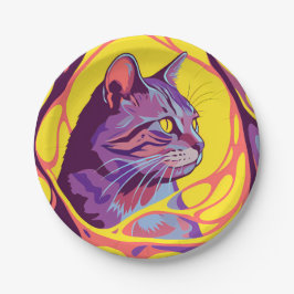 Abstract Cat: Pop Art Psychedelic Swirl Pappteller