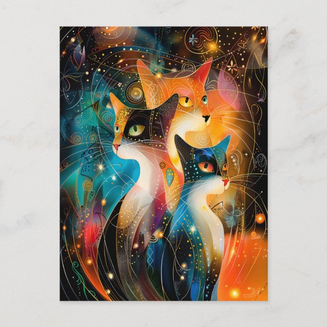Abstract Cat Portrait Amidst Galactic Wonders Postkarte (Vorderseite)