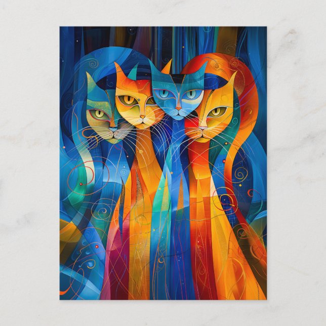 Abstract Cat Portrait Amidst Galactic Wonders Postkarte (Vorderseite)