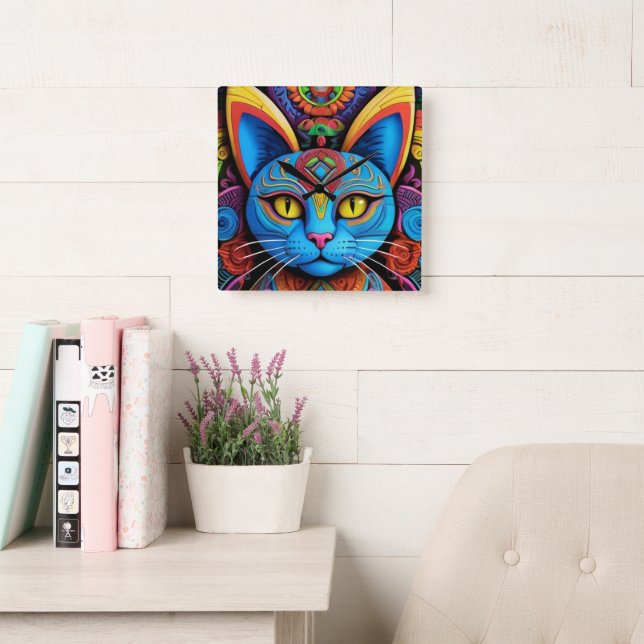 Abstract Cat With Yellow Eyes Quadratische Wanduhr (Lesesaal)