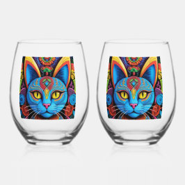 Abstract Cat with Yellow Eyes     Weinglas Ohne Stiel
