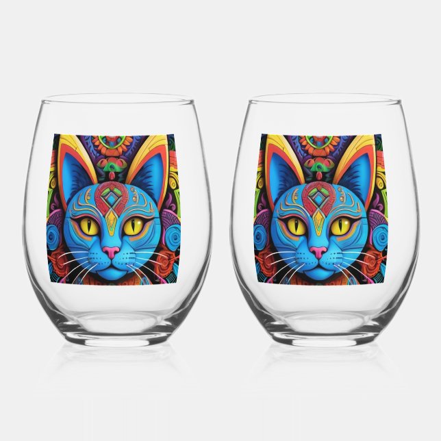 Abstract Cat with Yellow Eyes     Weinglas Ohne Stiel (Vorderseite)